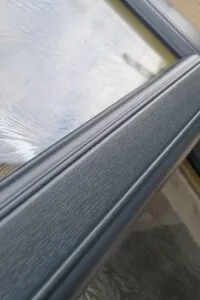 Close up of painted black UPVC windows
