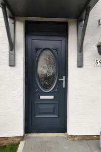 dark grey painted front door after