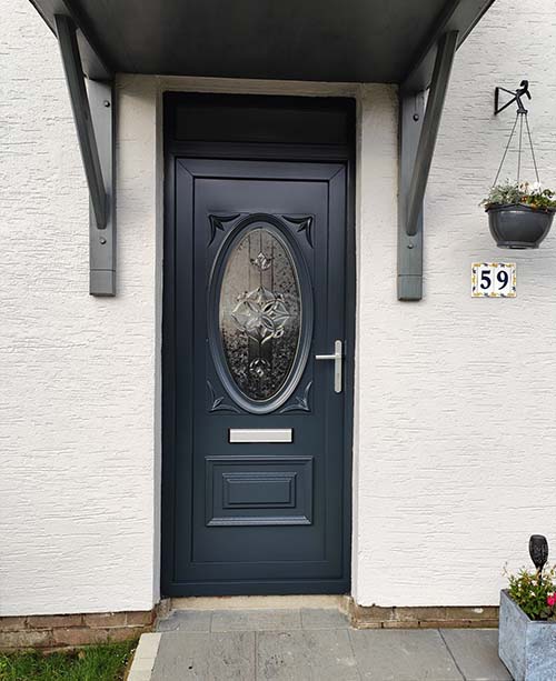 dark grey painted front door after